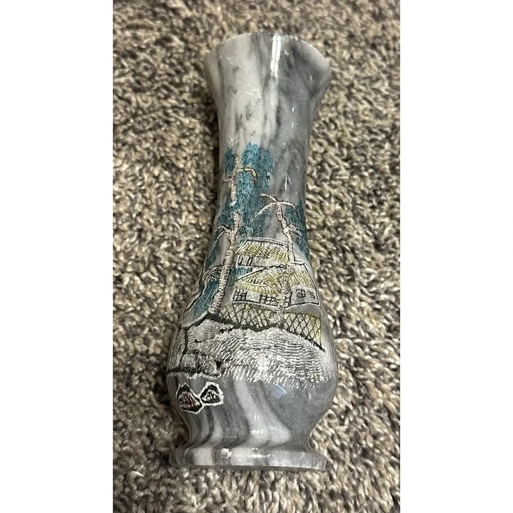 VINTAGE Asian Inspired ETCHED MARBLE VASE ~6